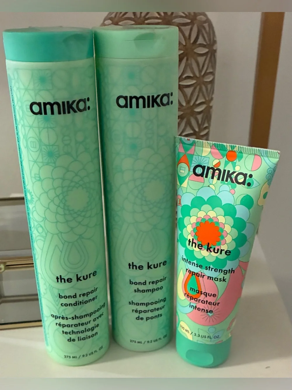 Amika The Kure Bond Repair Shampoo Conditioner Mask Bundle NEW